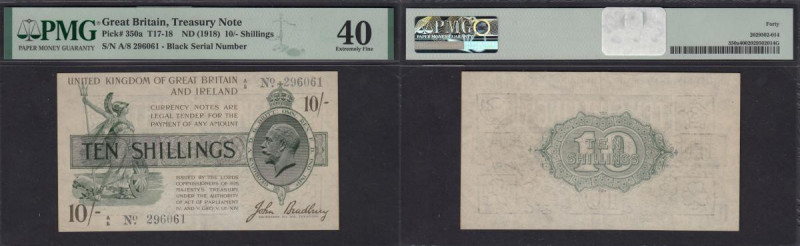 Ten shillings Bradbury T17 issued 1918 black serial A/8 296061, No. with dot, PM...