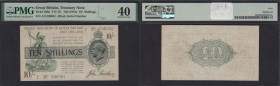 Ten shillings Bradbury T17 issued 1918 black serial A/8 296061, No. with dot, PMG 40 Extremely Fine

Estimate: GBP 300 - 400