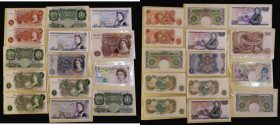 A collection in an album in order of presentation and with prefix for each Ten Shillings Hollom, FForde B295 64B and B310 C41N, One Pounds Beave B268 ...