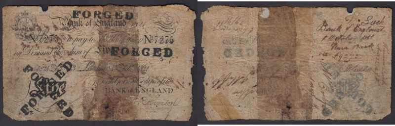 One Pound Henry Hase 13th Feb 1821 serial No. 7275 "FORGED" stamped four times a...