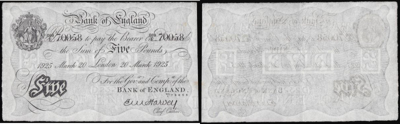 Five Pounds Harvey London 20 March 1925 GVF perhaps better and pleasing B209a, 0...