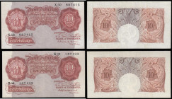 Ten shillings (2) Mahon B210 issued 1928 prefix X48 serial no X50 887415, and Catterns B223 serial number S04 147133 prefix S04 VF-EF

Estimate: GBP...