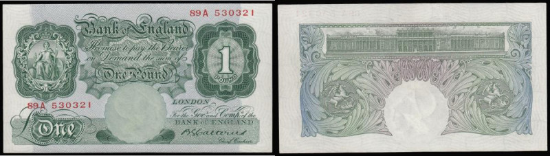 One Pound Catterns B226 Green Britannia medallion issue 1930 serial number 89A 5...