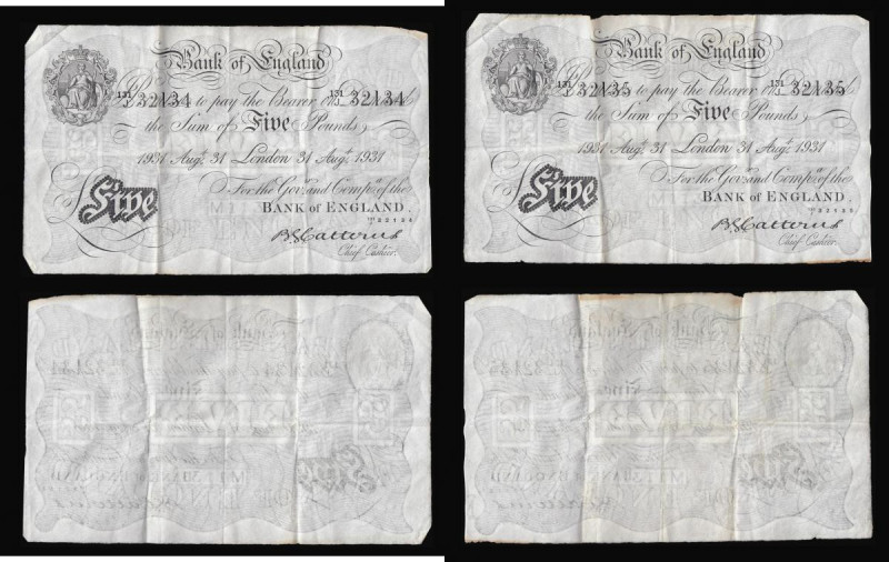 Five Pounds Catterns White notes B228 London 31st August 1931 (2) a consecutivel...