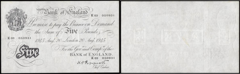 Five Pounds Peppiatt White London 20th August 1945 B241 GVF (pressed and looks b...