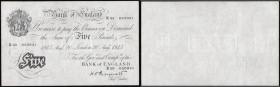 Five Pounds Peppiatt White London 20th August 1945 B241 GVF (pressed and looks better) K03 050931

Estimate: GBP 80 - 120