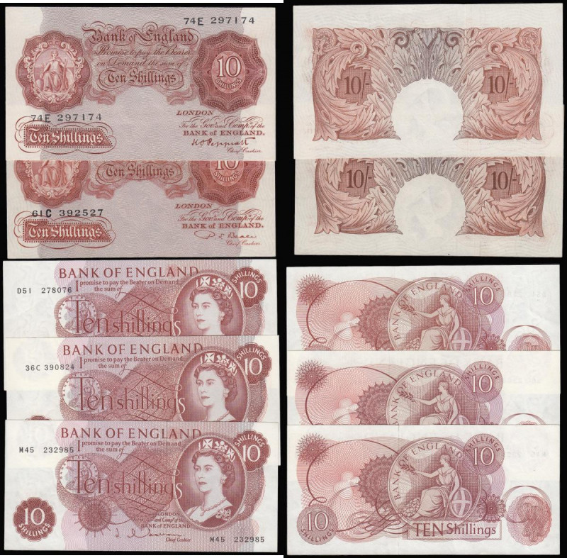 Ten Shillings (5 ) Peppiatt B262 last series 74E 297174, Beale B265 61C prefix, ...