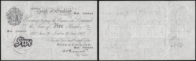 Five Pounds Peppiatt White B264 dated London 26 June 1947 M54 050654 AU-Unc desi...