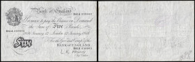 Five Pounds O`Brien white B276 London 12 January 1956, serial number B82A 039942, Pick 345, VF

Estimate: GBP 50 - 80