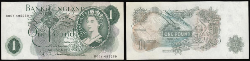 One Pound Hollom B288 Green issue and a LAST series serial number B06Y 495269, A...