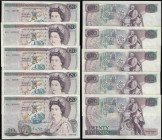 Twenty Pounds Gill B355 Shakespeare Reverse a scarce first run consecutive group of 5 notes, 01L 429490 to 01L 429494 inclusive (March 1988) AU to UNC...