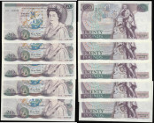 Twenty Pounds Gill B355 Shakespeare Reverse a scarce first run consecutive group of 5 notes, 01L 429495 to 01L 429499 inclusive (March 1988) AU to UNC...