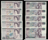 Twenty Pounds Gill B355 Shakespeare Reverse a scarce first run consecutive group of 5 notes, the first two notes with a slightly uneven lower edge, 01...