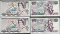 Twenty Pounds Gill B355 Shakespeare Reverse a scarce first run consecutive pair 01L 429411 and 01L 429412 (March 1988) AU to UNC 

Estimate: GBP 240...