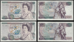 Twenty Pounds Gill B355 Shakespeare Reverse a scarce first run consecutive pair 01L 429413 and 01L 429414 (March 1988) AU to UNC 

Estimate: GBP 240...