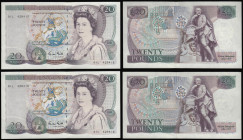 Twenty Pounds Gill B355 Shakespeare Reverse a scarce first run consecutive pair 01L 429415 and 01L 429416 (March 1988) AU to UNC 

Estimate: GBP 240...