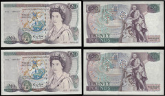 Twenty Pounds Gill B355 Shakespeare Reverse a scarce first run consecutive pair 01L 429419 and 01L 429420 (March 1988) AU to UNC 

Estimate: GBP 240...