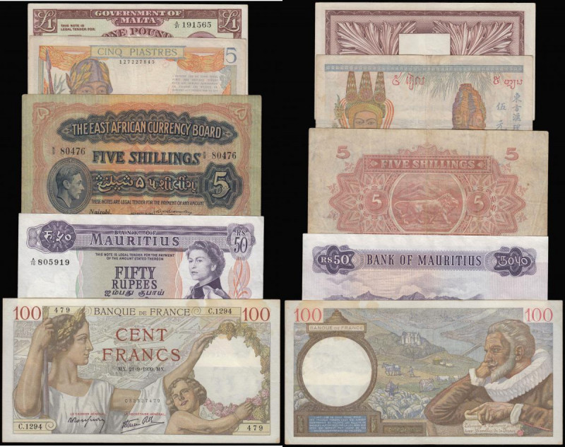 East Africa Five Shillings Nairobi 14 June 1939 Fine Pick 28a, France 100 Francs...