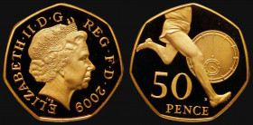 Fifty Pence 2009 50th Anniversary of the First 4-minute Mile Gold Proof Piedfort S.H13 FDC in an LCGS holder and graded LCGS 98. This reverse type ori...