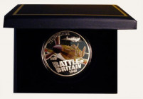 Guernsey Ten Pounds 2010 70th Anniversary of the Battle of Britain 5oz. Silver Proof with coloured Spitfire on the reverse, the obverse with a hint of...