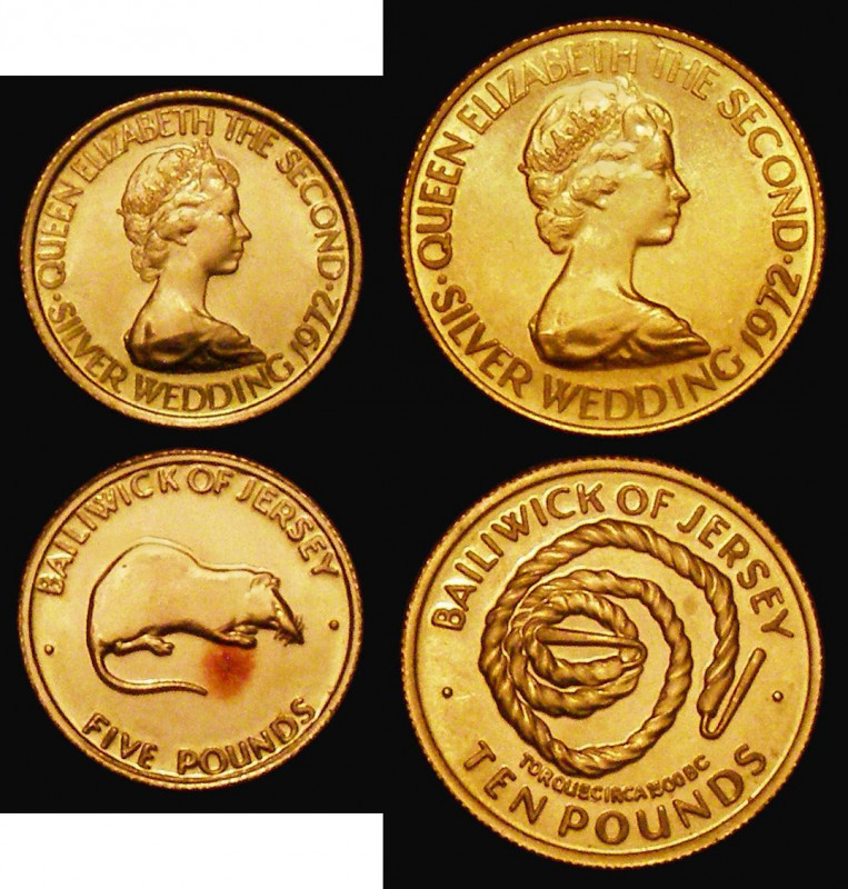 Jersey a 2-coin set in gold 1972 Queen Elizabeth II and Prince Philip Silver Wed...