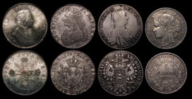 World Crown-sized (4) Austria Thaler 1752 KM#1966x Near Fine/Fine, France Ecu 1775W Lille Mint KM#564.16 Good Fine with some scratches, France 5 Franc...