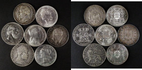 World Crown-sized (7) France 5 Francs 1868BB KM#799.1 GVF, Italy 5 Lire 1872 M BN KM#8.3 GF/NVF with grey tone, Ethiopia Birr EE1892 KM#19 VG Ex-Jewel...