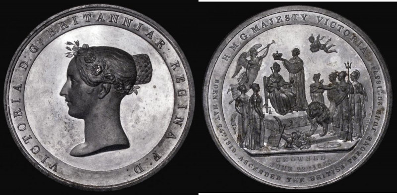 Coronation of Queen Victoria 1838 64mm diameter in White Metal by C. Davis, Obve...