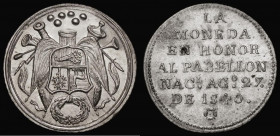 Peru Proclamation medal for the Peruvian Rebellion against the Spanish, 1840, 29mm diameter in silver, Fontrobert 9065, 12.26 grams, About UNC and lus...