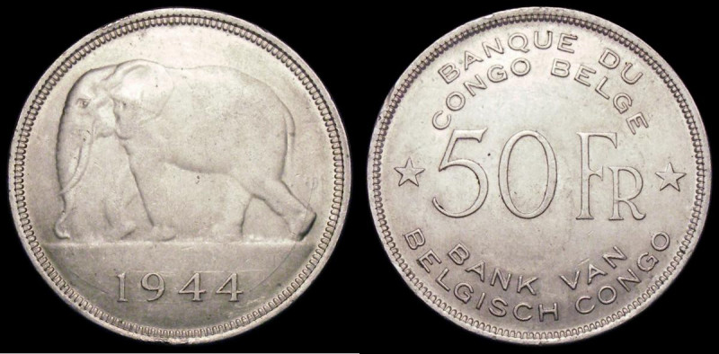 Belgian Congo 50 Francs 1944 KM#27 AU/GEF with a few small rim nicks

Estimate...