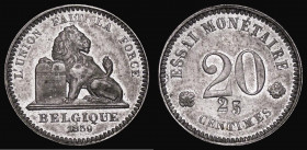 Belgium 20 Centimes 1859 Piedfort in Cupro-Nickel, Obverse: Lion with tablet UNION FAIT LA FORCE, with BELGIQUE and date in the exergue, Reverse: ESSA...