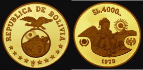 Bolivia 4000 Pesos Bolivianos Gold 1979 International Year of the Child KM#199 Gold Proof FDC, the only issue of this unusual denomination 

Estimat...