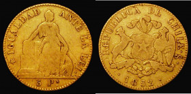 Chile Five Pesos Gold 1852 KM#122 approaching Fine, our archive database stretching back to 2003 shows that this is the first of this type we have off...
