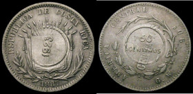 Costa Rica 50 Centimos 1923 Counterstamped Coinage, counterstamped on host coin 25 Centimos 1887GW (host coin KM#127.1) KM#157 EF with some lustre

...