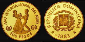 Dominican Republic 200 Pesos Gold 1982 International Year of the Child KM#58 Reverse: Children dancing, Gold Proof FDC

Estimate: GBP 680 - 750