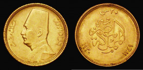 Egypt 20 Piastres Gold AH1349 (1930) KM#351 NEF/EF and lustrous with a small edge nick

Estimate: GBP 100 - 150