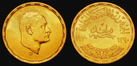 Egypt Gold Pound AH1390 (1970) President Nasser KM#426 AU/UNC and lustrous, one of a number of high grade Egypt Gold Pounds offered in this sale

Es...