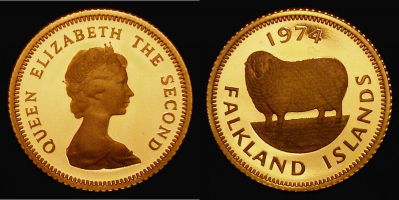 Falkland Islands Half Pound 1974 Gold Proof KM#6 nFDC with a hint of very light ...