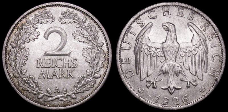 Germany - Weimar Republic 2 Reichsmarks 1926A KM#45 UNC and lustrous with a few ...