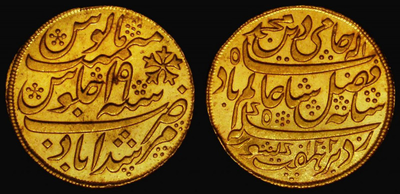 India - Bengal Presidency Gold Mohur AH1202/19 edge with oblique milling, Murshi...