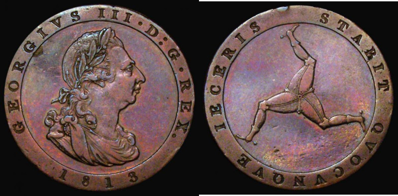 Isle of Man Penny 1813 S.7415 VF/NVF once cleaned now retoned, with an edge nick...