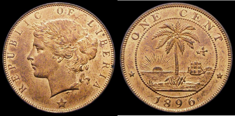 Liberia Cent 1896H Lustrous UNC or near so with minor cabinet friction and a few...