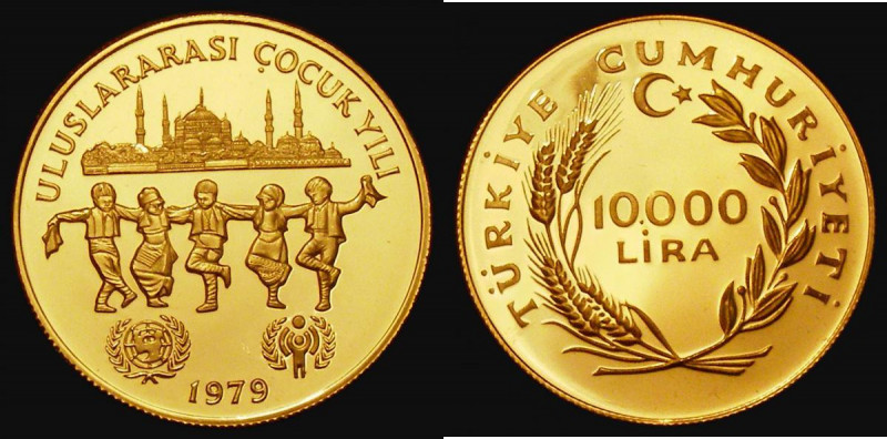 Turkey 10,000 Lire Gold 1979 International Year of the Child KM#933 Gold Proof n...