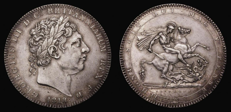 Crown 1818 LVIII ESC 211, Bull 2005 NEF nicely toned, the obverse with a few hea...