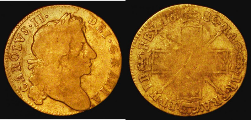 Guinea 1680 S.3344 the 0 of the date struck over a smaller 0, which is visible w...