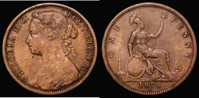 Penny 1874H 7 over 7, the underlying 7 struck higher and shows very clearly at t...