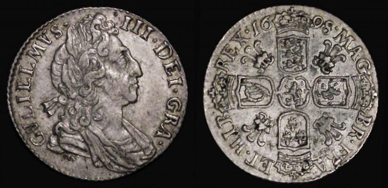 Sixpence 1698 Plumes ESC 1575, Bull 1244 GVF/NEF with some light haymarking, the...