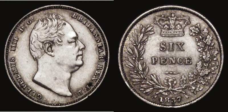 Sixpence 1837 BR over BR in BRITANNIAR (LCGS Variety 04) GVF with a heavier cont...