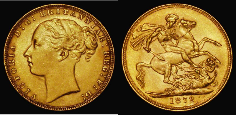 Sovereign 1872 George and the Dragon, Marsh 85, S.3856A, NEF/EF with a small spo...