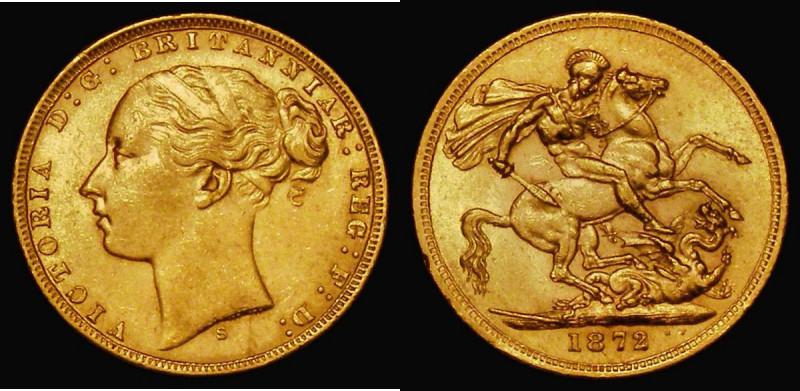 Sovereign 1872S George and the Dragon, Marsh 111, S.3858A, GVF/NEF and lustrous...